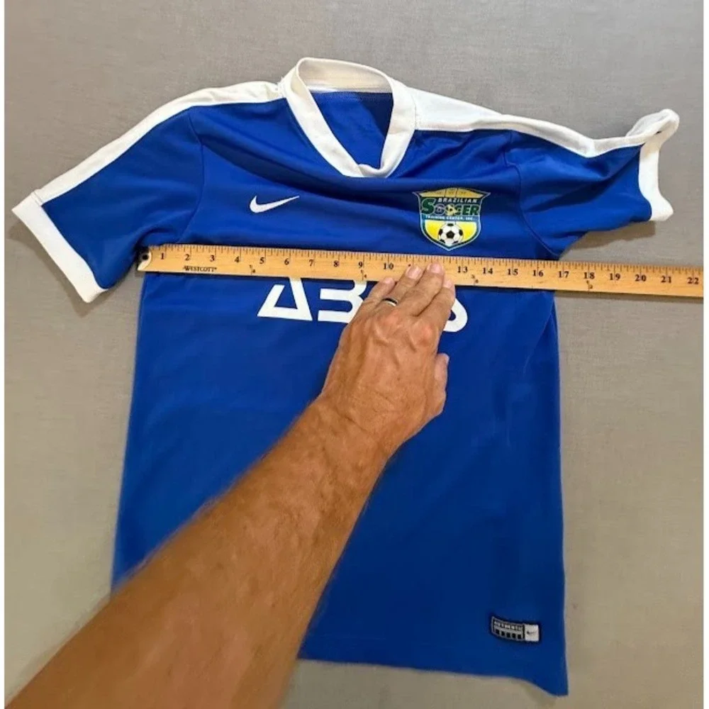 Brazilian GENOA Soccer Academy #17 Nike DRI-FIT Jersey Boys L Blue Short Sleeve.